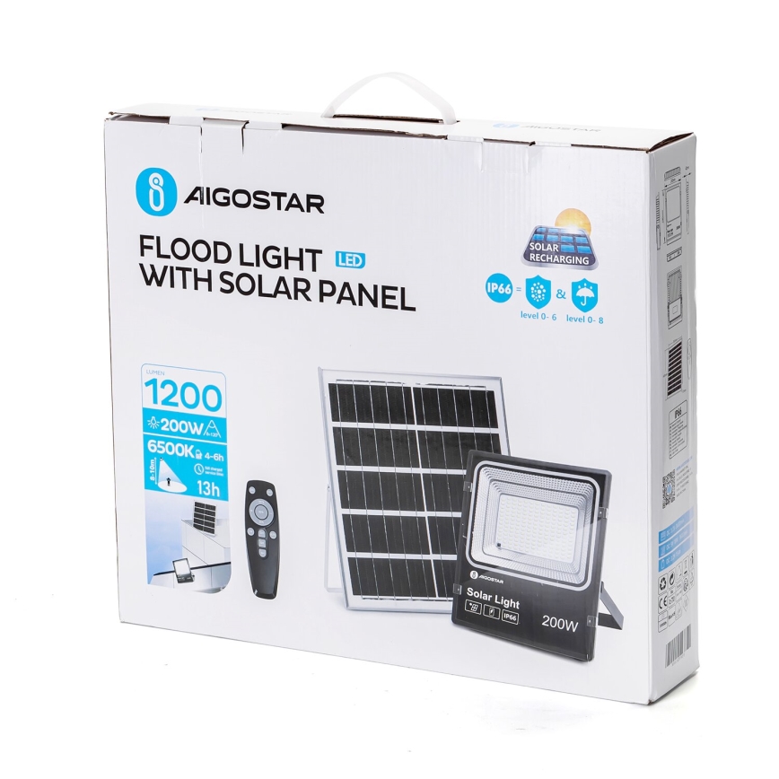 Aigostar - LED Faro solare dimmerabile LED/200W/3,2V IP66 + telecomando