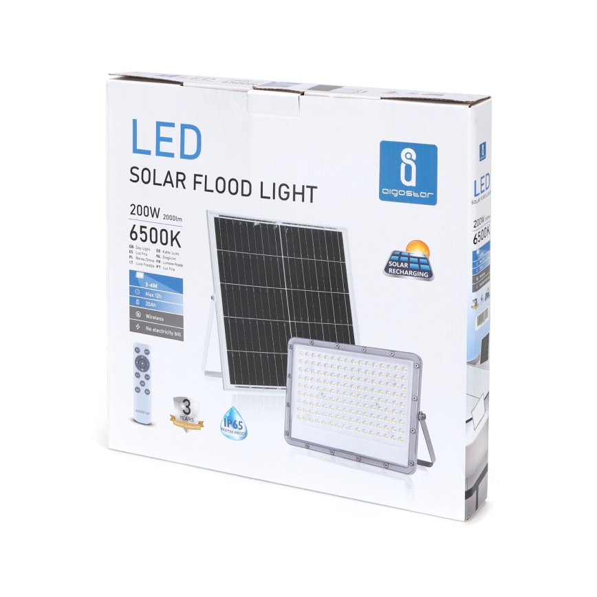 Aigostar - LED Faro solare dimmerabile LED/200W/3,4V IP65 + telecomando