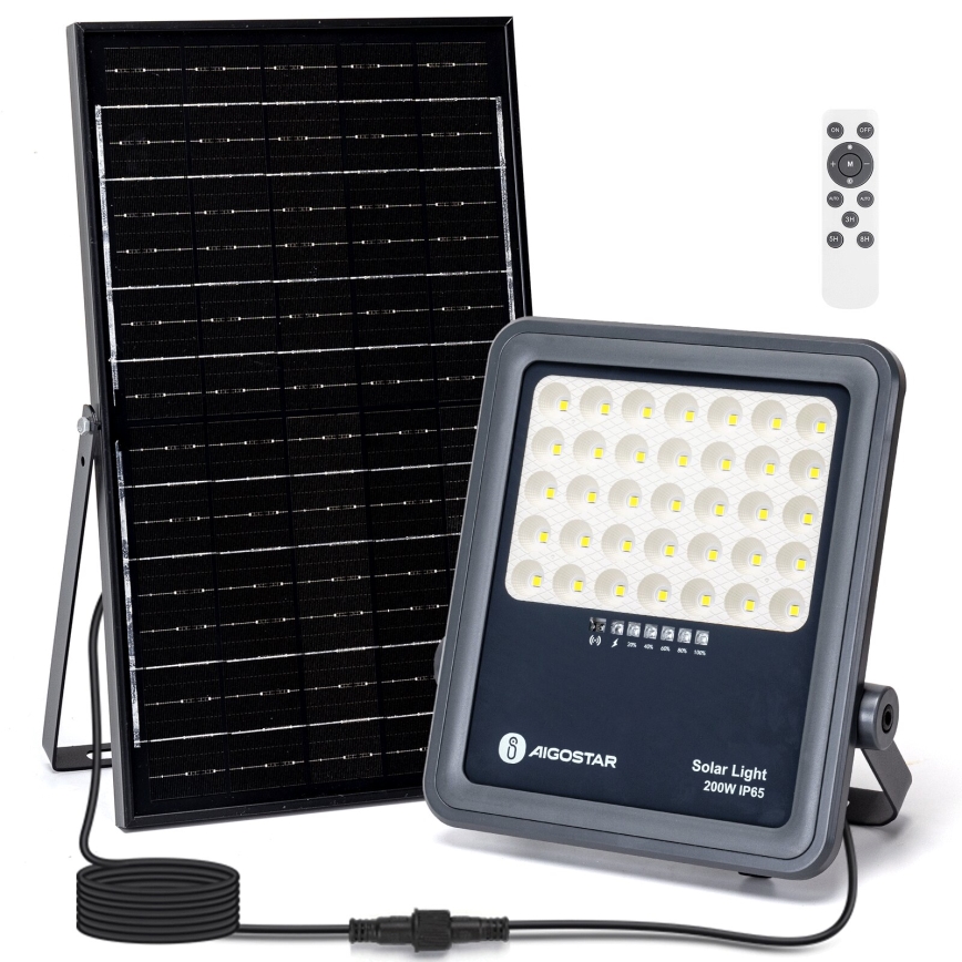 Aigostar - LED Faro solare dimmerabile LED/200W/3,4V IP65 + telecomando