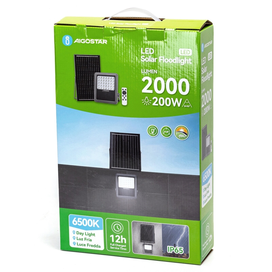 Aigostar - LED Faro solare dimmerabile LED/200W/3,4V IP65 + telecomando