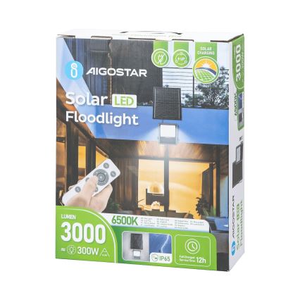 Aigostar - LED Faro solare dimmerabile LED/300W/3,4V IP65 + telecomando