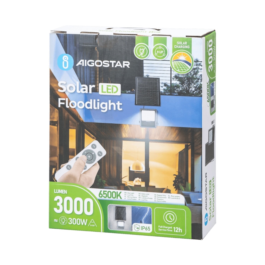 Aigostar - LED Faro solare dimmerabile LED/300W/3,4V IP65 + telecomando
