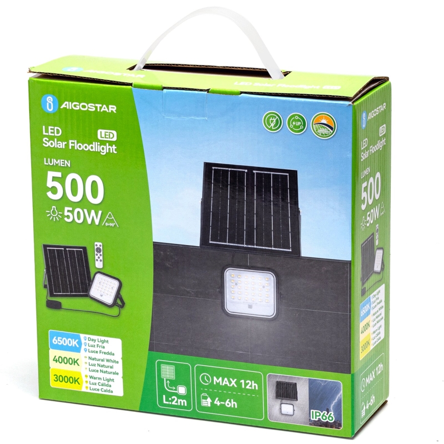 Aigostar - LED Faro solare dimmerabile LED/50W/3,4V 3000/4000/6500K IP66 + telecomando