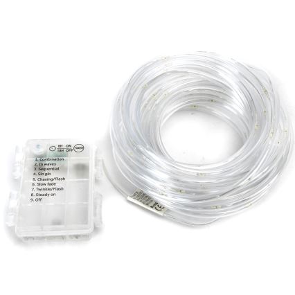 Aigostar - Guirlande de Noël LED d'extérieur 100 LED / 8 fonctions / 3 × piles AA / 10,3 m / IP44 / blanc froid