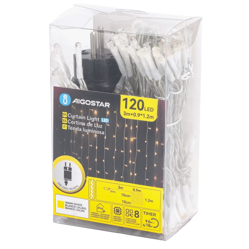 Aigostar - LED Guirlande de Noël d'extérieur 120xLED/8 fonctions 3,9x1,2m IP44 blanc chaud