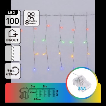 Aigostar-LED Guirlande de Noël extérieure 100xLED/8 fonctions 3xAA 8x0,4m IP44 multicolore