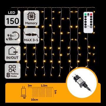 Aigostar - LED guirlande de Noël extérieure 150xLED/6W/230V/8 fonctions 1,5x1m IP44 blanc chaud + télécommande