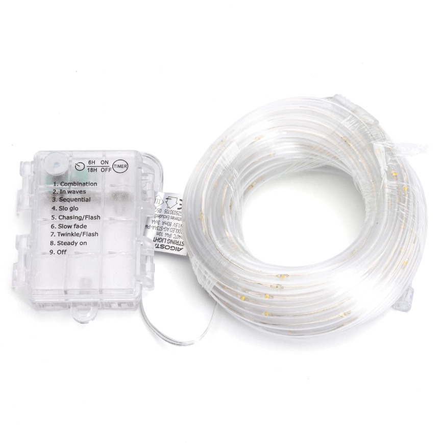 Aigostar - Guirlande de Noël LED d'extérieur 100 LED/8 fonctions 3 piles AA 10,3m IP44 blanc chaud