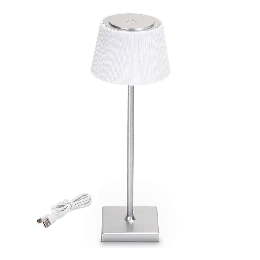 Aigostar - LED Lampada da tavolo ricaricabile dimmerabile per esterni LED/4W/5V 3600mAh bianco/cromo opaco IP54