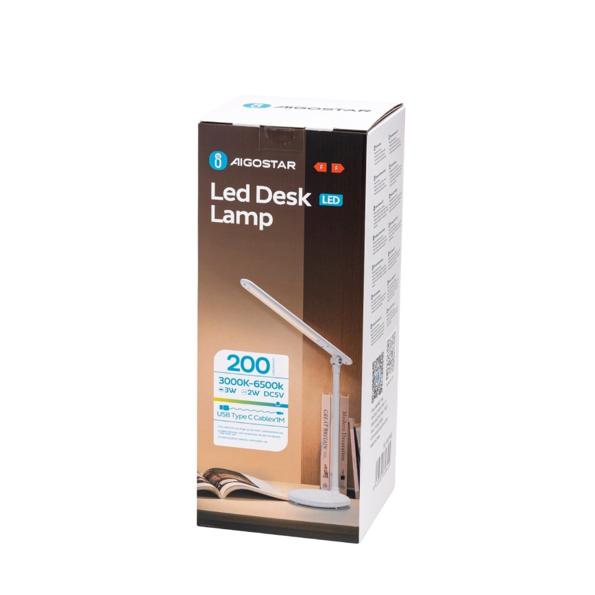 Aigostar - LED Lampada da tavolo touch ricaricabile e dimmerabile LED/3W/5V 1200mAh 3000/4000/6500K