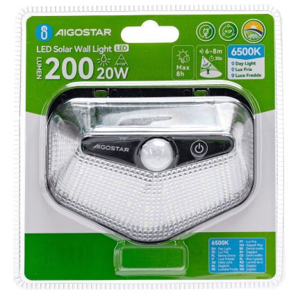 Aigostar - Lampada solare LED con sensore LED/3,7V 6500K 500 mAh IP65 nero