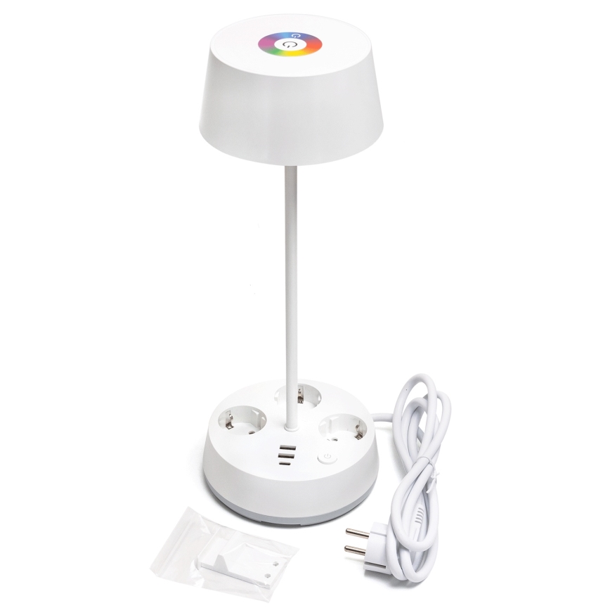 Aigostar - Lampe de bureau LED RGBW dimmable avec prises et port USB LED/4,6W/230V 3000/4000/6500K blanche