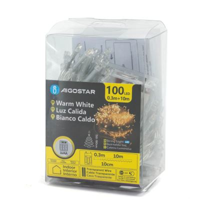 Aigostar - LED-Lichterkette 100xLED/3xAA 10,3m warmweiß