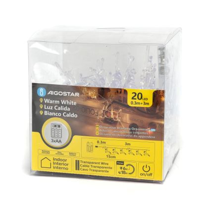 Aigostar - LED-Lichterkette, 20 LEDs, 3×AA, 3,3 m, Rentiere