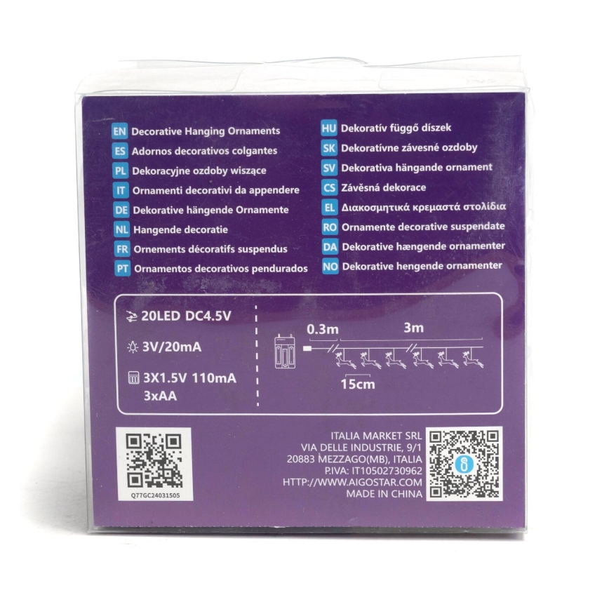 Aigostar - LED-Lichterkette, 20 LEDs, 3×AA, 3,3 m, Rentiere