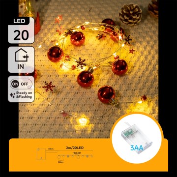 Aigostar - LED-Lichterkette 20xLED/3xAA 2 m warmweiß