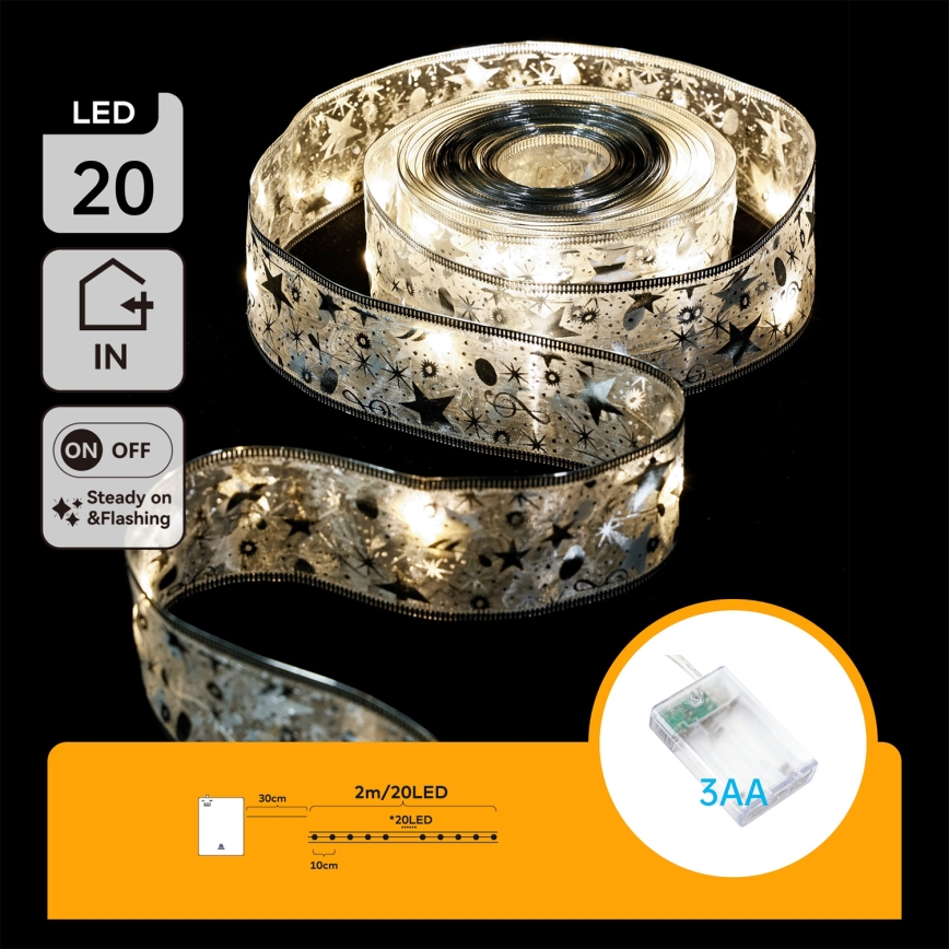 Aigostar - LED-Lichterkette 20xLED/3xAA, 2 m, warmweiß, silber