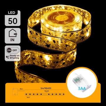 Aigostar - LED-Lichterkette, 50 LEDs / 3×AA, 5 m, warmweiß, goldfarben