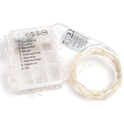 Aigostar - LED-Lichterkette für den Außenbereich, 50 LEDs, 8 Funktionen, 3×AA, 5,3 m, warmweiß