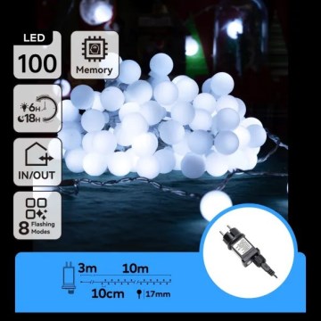 Aigostar - LED-Lichterkette für den Außenbereich, 100 LEDs / 8 Funktionen, 10 m, IP44, kaltweiß