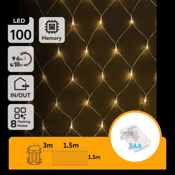 Aigostar - LED-Lichterkette für den Außenbereich 100xLED/8 Funktionen/3xAA 4,5x1,5m IP44 warmweiß