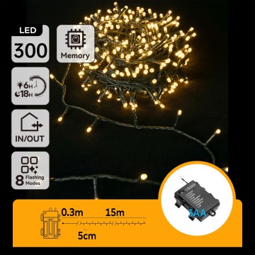 Aigostar-LED Lichterkette für den Außenbereich, 300 LEDs / 8 Funktionen, 3xAA, 15,3 m, IP44, warmweiß