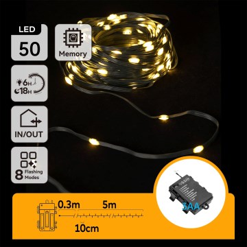 Aigostar - LED-Lichterkette für den Außenbereich 50xLED/8 Funktionen 3xAA 5,3m IP44 warmweiß