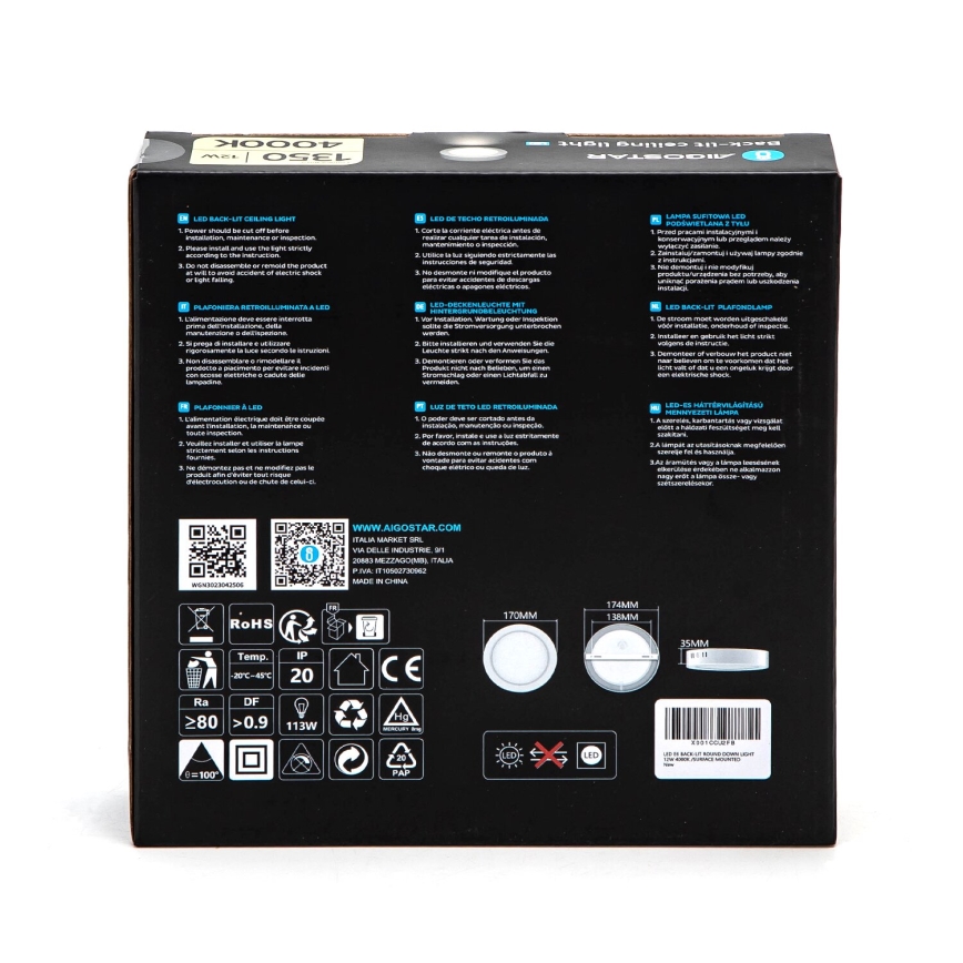Aigostar - LED Plafoniera LED/12W/230V diametro 17,4 cm 4000K bianco