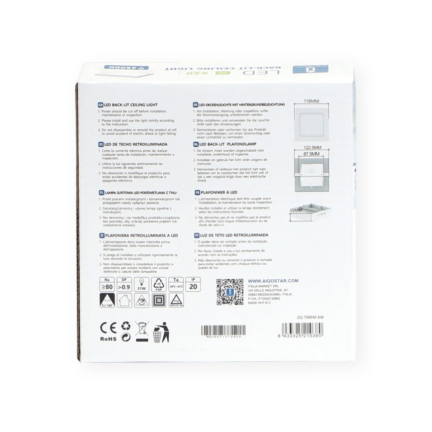 Aigostar - LED Plafoniera LED/6W/230V 12,2x12,2 cm 6500K bianco