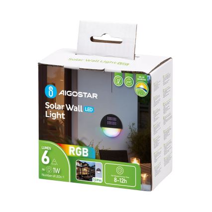 Aigostar - LED RGB Applique solare LED/1W/1,2V nero IP44 200 mAh