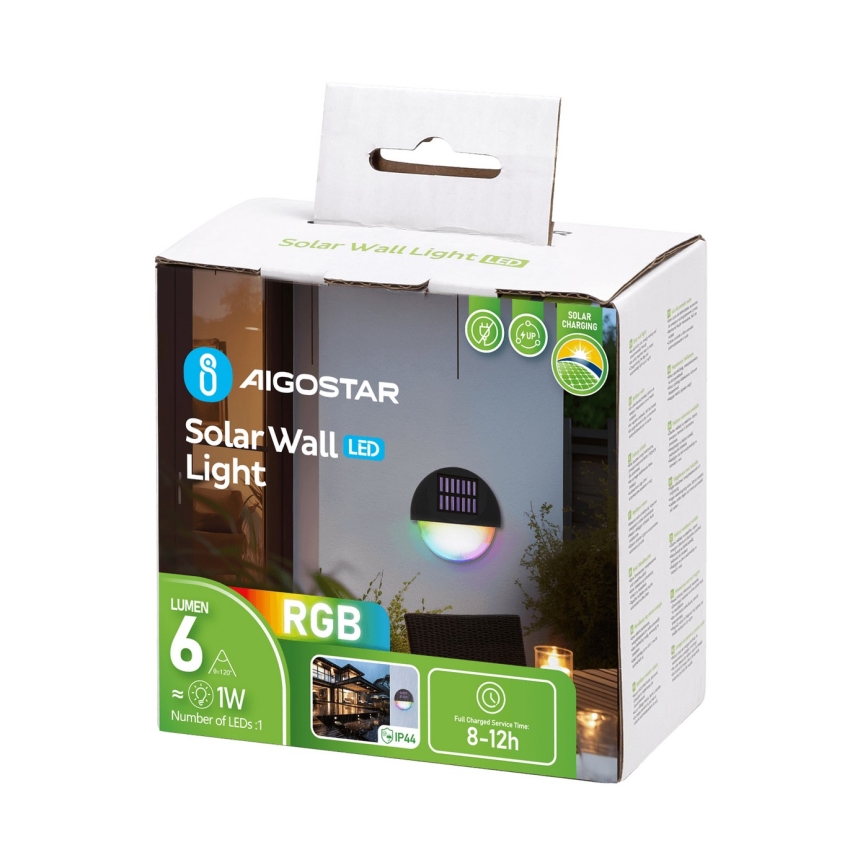 Aigostar - LED RGB Applique solare LED/1W/1,2V nero IP44 200 mAh