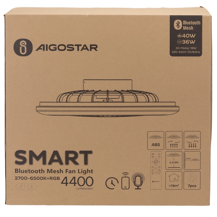 Aigostar - LED RGB Dimmbare Deckenleuchte mit Ventilator MESH LED/40W/230V 2700-6500K weiß + Fernbedienung