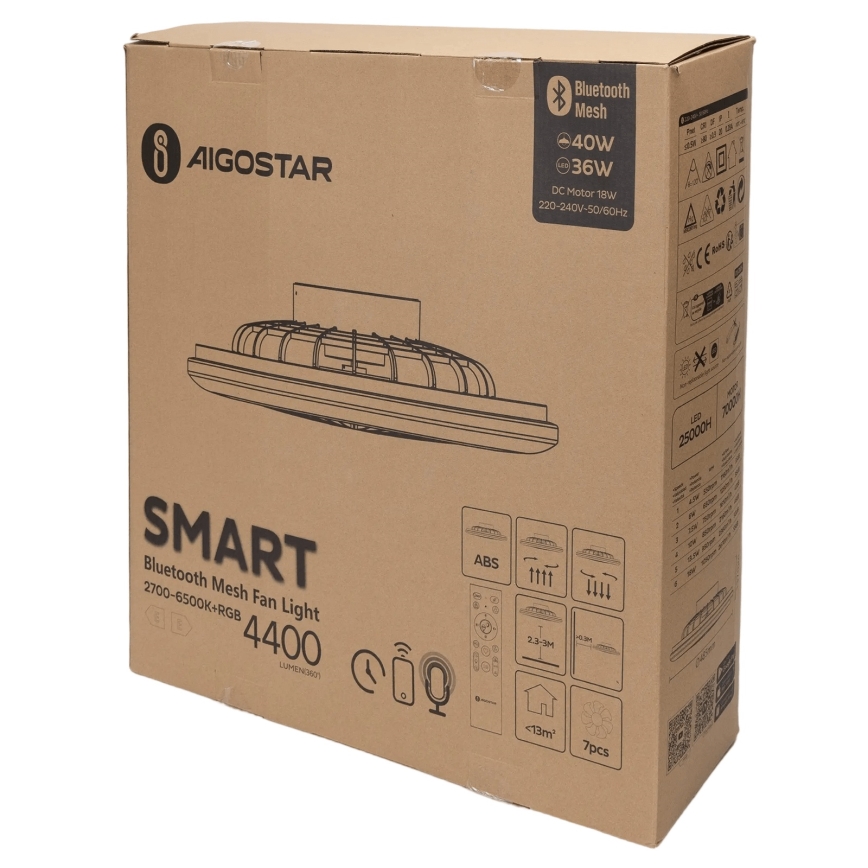 Aigostar - LED RGB Dimmbare Deckenleuchte mit Ventilator MESH LED/40W/230V 2700-6500K weiß + Fernbedienung