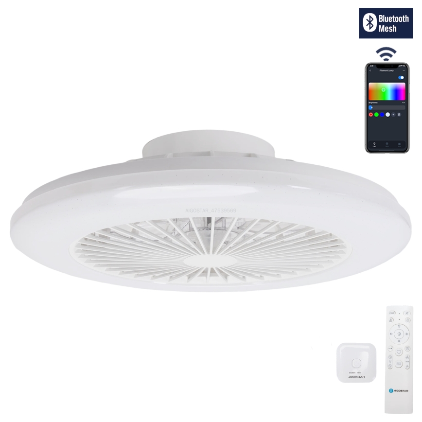 Aigostar - LED RGBW Dimmbare Deckenleuchte mit Ventilator LED/40W/230V 2700-6500K d 48,5 cm weiß + Fernbedienung