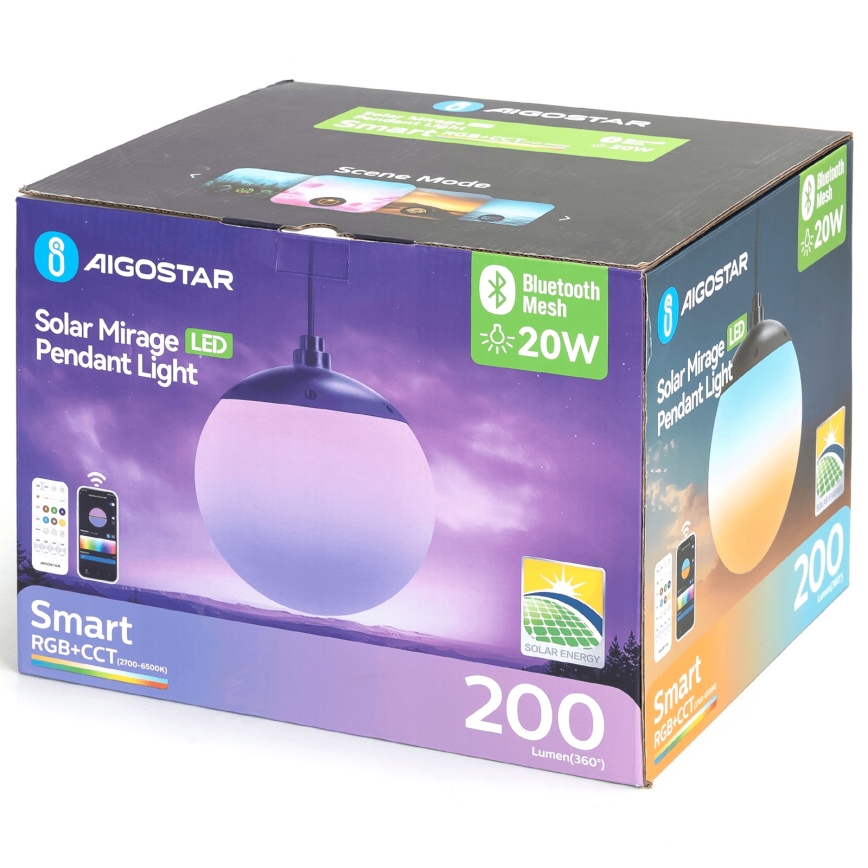 Aigostar - Lampadario solare dimmerabile LED RGB MESH LED/20W/3,7V 4000 mAh 2700K-6500K IP65 d. 20 cm