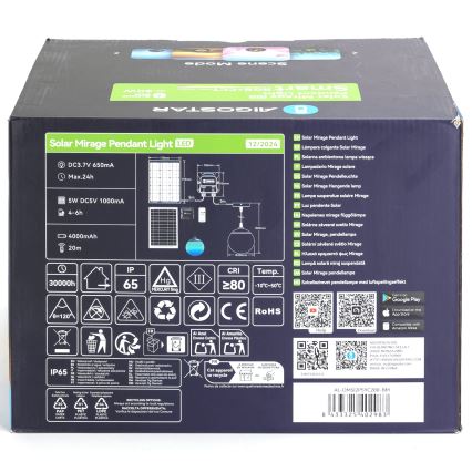 Aigostar - Lampadario solare dimmerabile LED RGB MESH LED/20W/3,7V 4000 mAh 2700K-6500K IP65 d. 20 cm