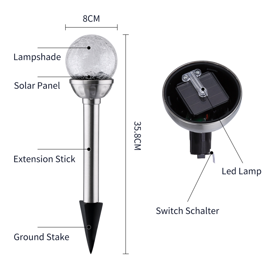 Aigostar - LED-RGB-Solarleuchte LED/0,08W/2V IP44 200 mAh