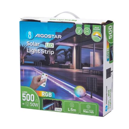 Aigostar - LED RGB Striscia solare dimmerabile LED/5W/3,2V 5+2m IP65 + telecomando