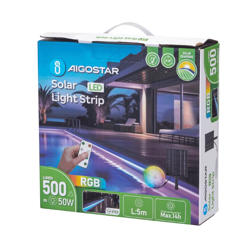 Aigostar - LED RGB Striscia solare dimmerabile LED/5W/3,2V 5+2m IP65 + telecomando