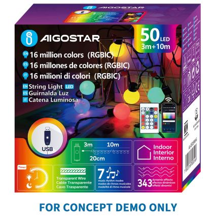 Aigostar - LED RGBIC Catena luminosa decorativa 25xLED/5W/USB 10 m multicolore