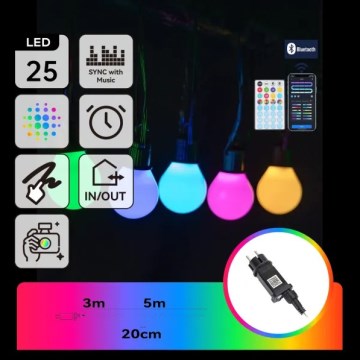 Aigostar - LED RGBICW Smart-Außen-Lichterkette MESH 25xLED 5 m IP44 + Fernbedienung