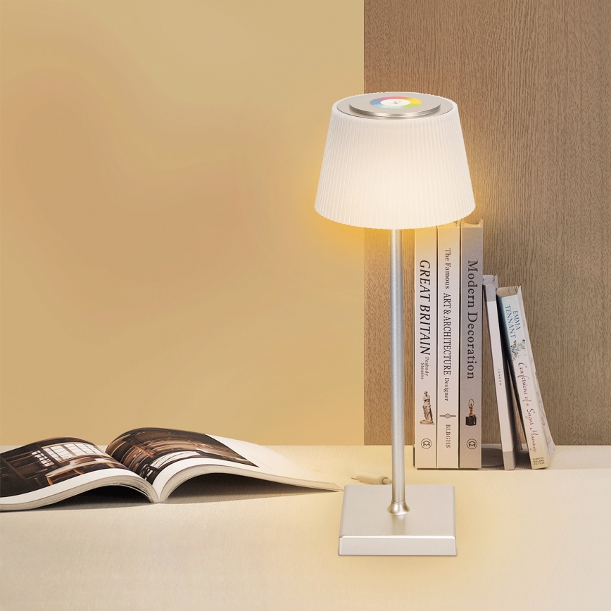 Aigostar - Dimmbare, aufladbare LED-RGBW-Tischleuchte für den Außenbereich LED/4W/5V 3600mAh weiß/matt Chrom IP54