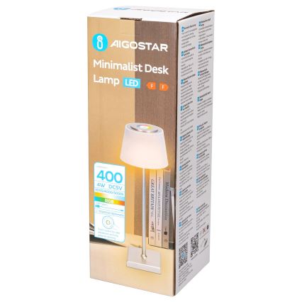Aigostar - Dimmbare, aufladbare LED-RGBW-Tischleuchte für den Außenbereich LED/4W/5V 3600mAh weiß/matt Chrom IP54