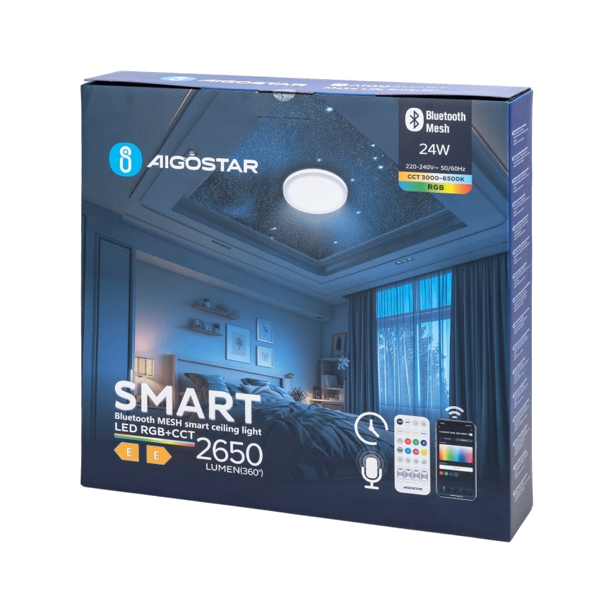 Aigostar - LED-RGBW- Dimmbare Deckenleuchte für Badezimmer MESH Smart LED/24W/230V 3000-6500K IP44 + Fernbedienung