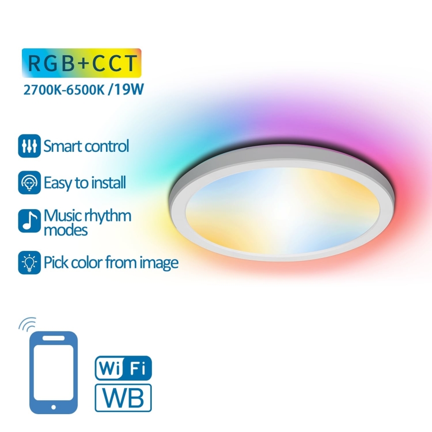 Aigostar - LED RGBW dimmbare Deckenleuchte LED/19W/230V 2700-6500K Wi-Fi