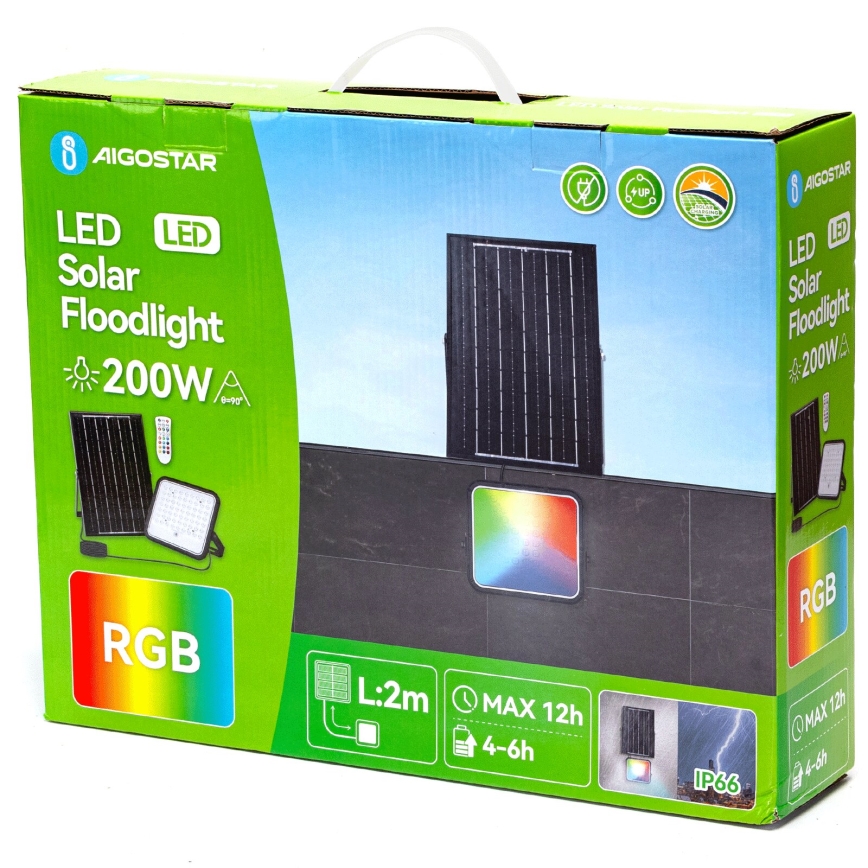 Aigostar - LED-RGBW- Dimmbarer Solarstrahler LED/200W/3,4V IP66 + Fernbedienung