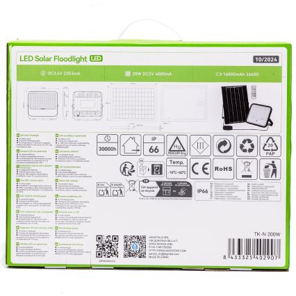 Aigostar - LED-RGBW- Dimmbarer Solarstrahler LED/200W/3,4V IP66 + Fernbedienung