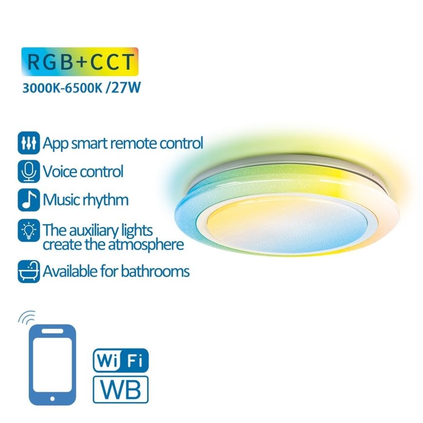 Aigostar - LED RGBW Lampada da bagno dimmerabile LED/27W/230V 40 cm Wi-Fi IP44