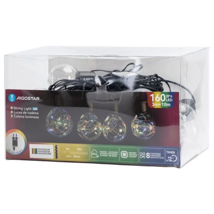 Aigostar - LED-Lichterkette für den Außenbereich, 160 LEDs, 10 m, IP44, mehrfarbig