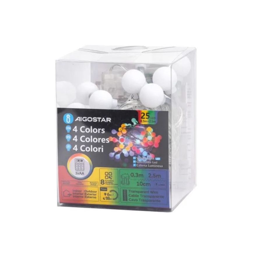 Aigostar - LED RGBY da esterno Catena natalizia 25xLED/3xAA/8 funzioni 2,8 m IP44